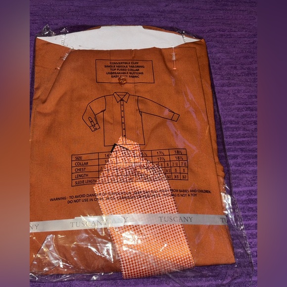 MENS TUSCANY LONG SLEEVE BUTTON DOWN ORANGE SHIRT SIZE XL - Picture 3 of 3